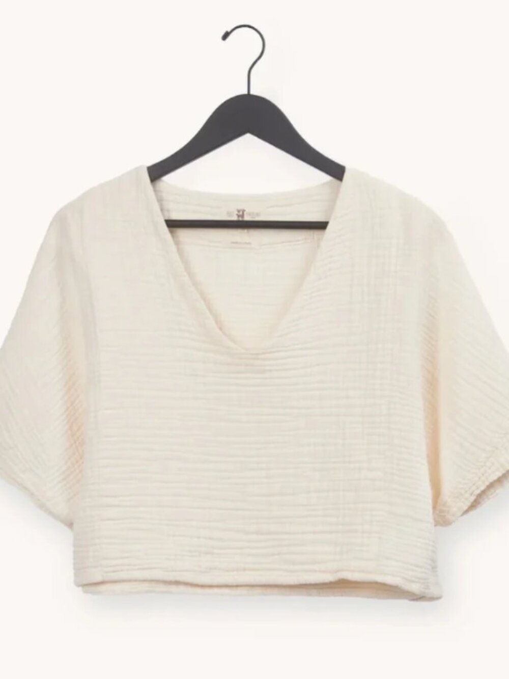 Crinkle Cotton Crop Top - Cream (O/S)